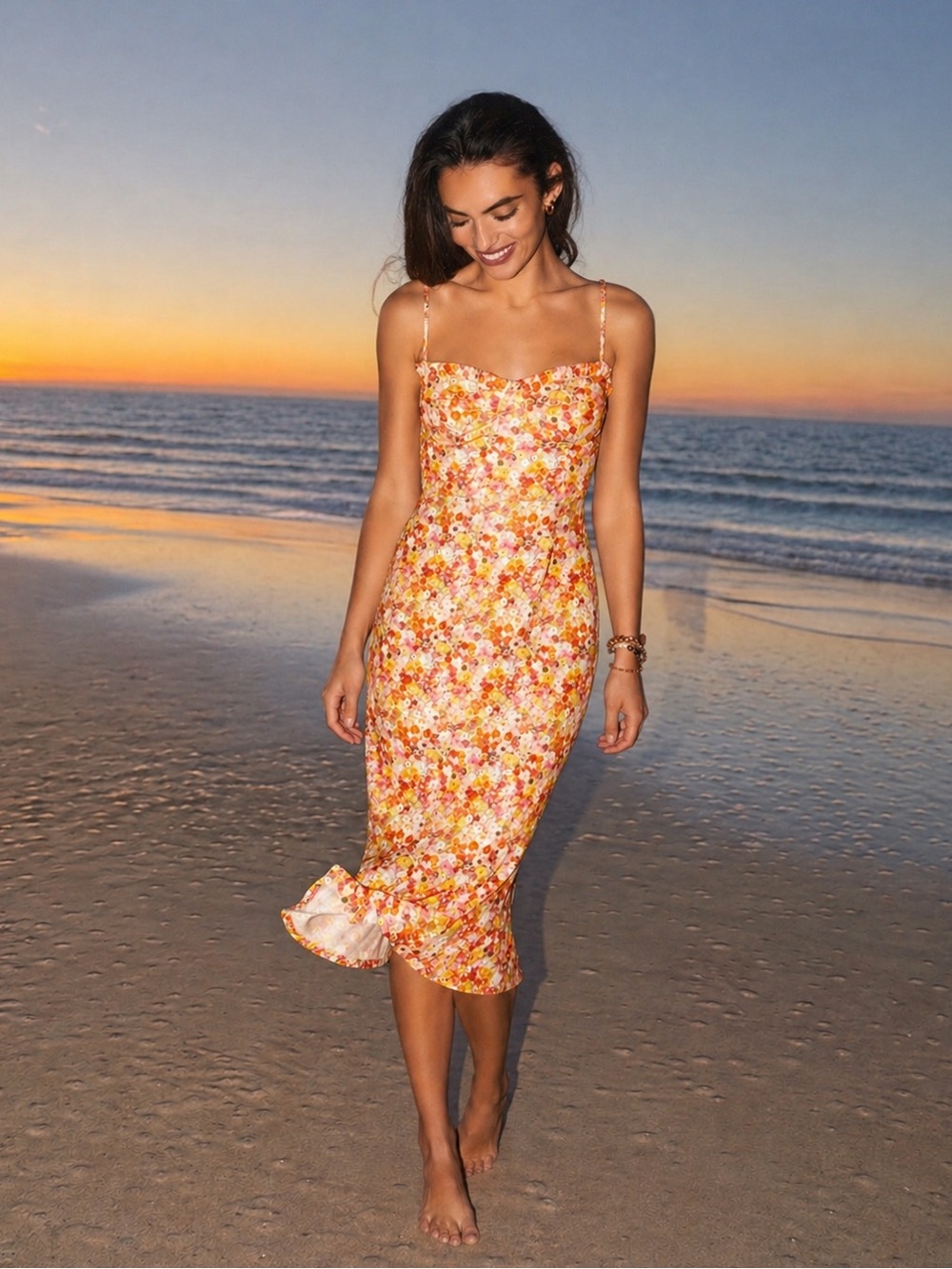 Hutch Selene‎ Sweetheart Floral Midi Ruffle Hem Dress Size Medium